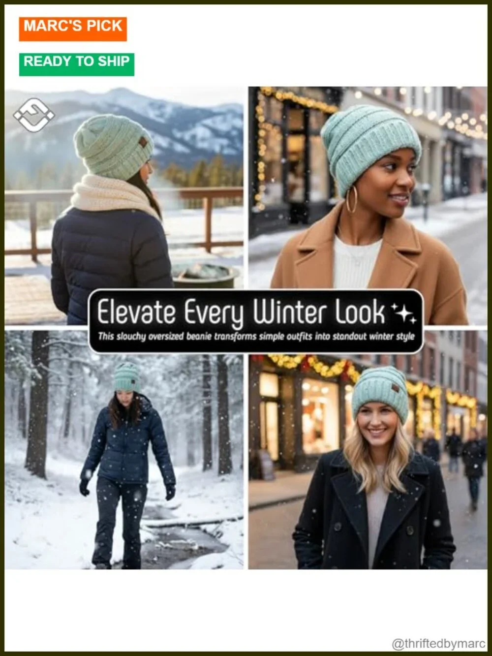 Slouchy Beanie Winter Hat Chunky Cable Knit Oversized Soft Stretch